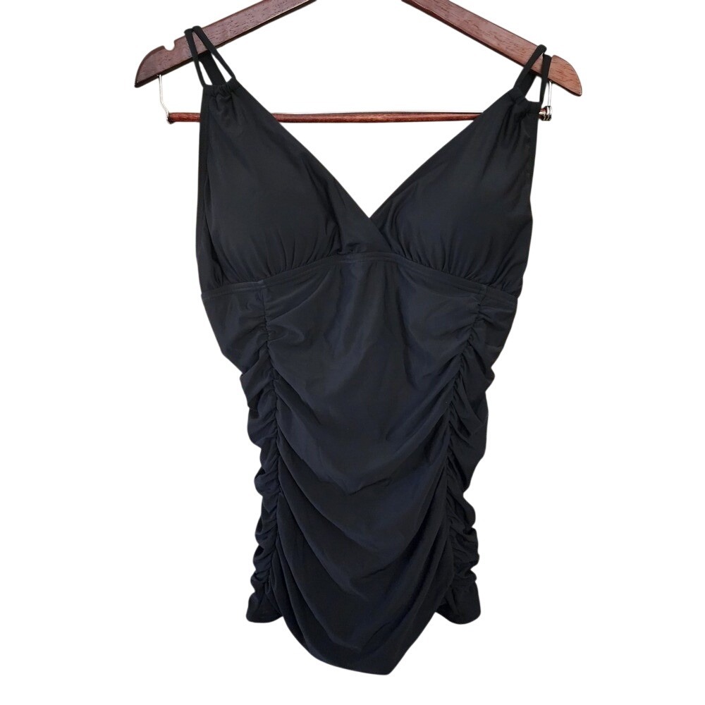 Calvin Klein Women's Black Ruched Tankini Top Swimwear XL CGMKS244 NWT